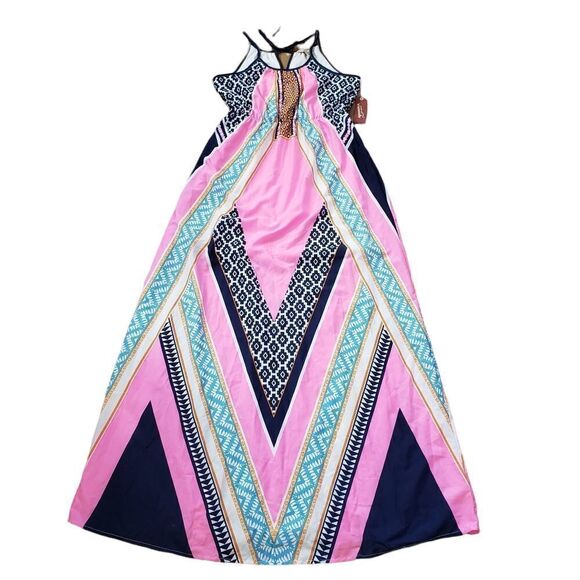 Arizona Jean Co. Pink Navy Tribal Maxi Dress Sz S NWT - Picture 1 of 11